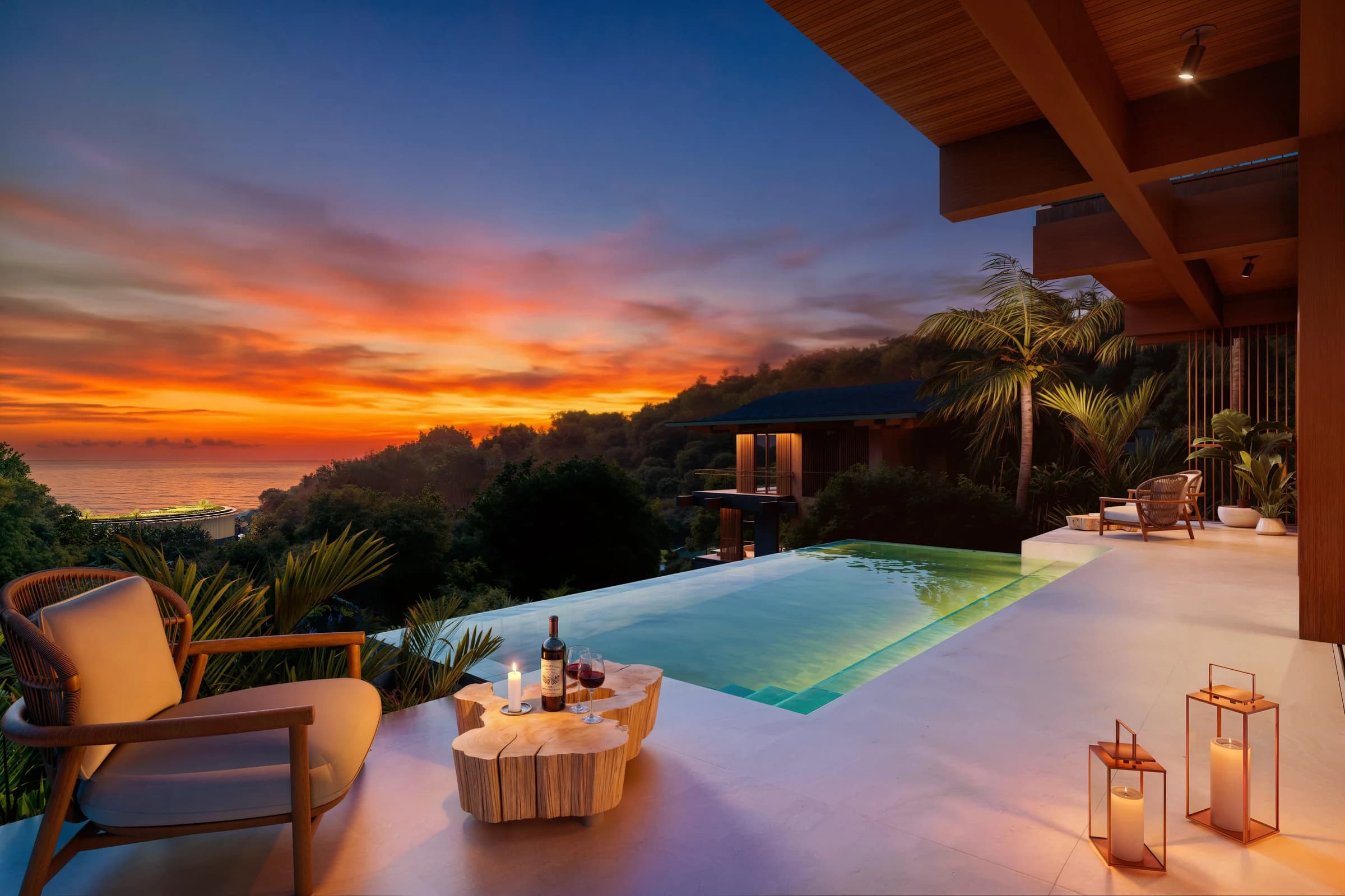 Aerial of villa plunge pools